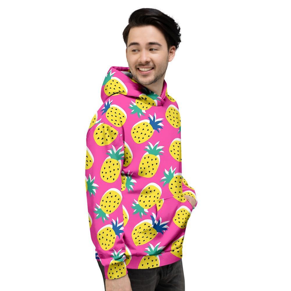 Pink Pineapple Print Men's Hoodie-grizzshop