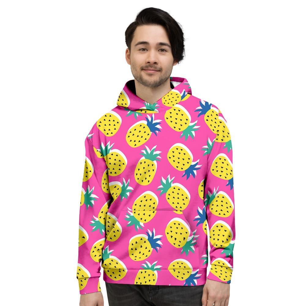 Pink Pineapple Print Men's Hoodie-grizzshop