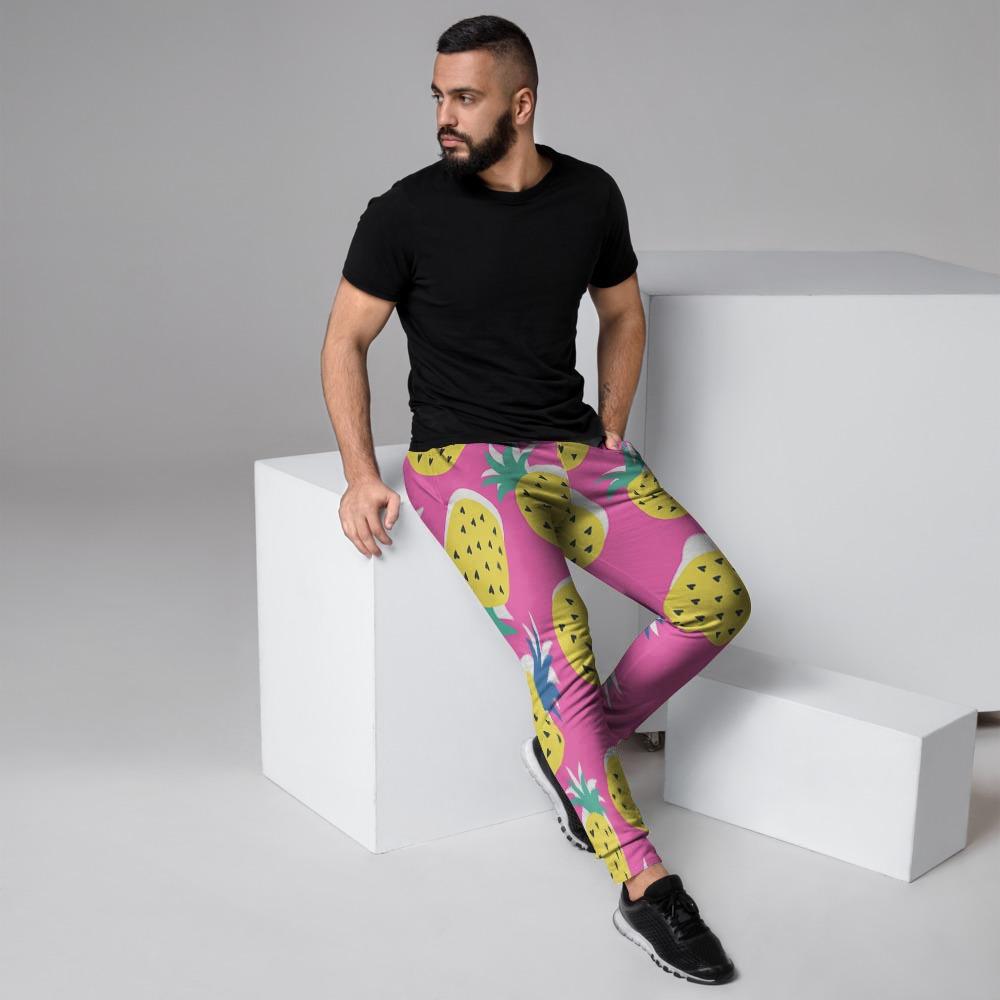 Pink Pineapple Print Men's Joggers-grizzshop