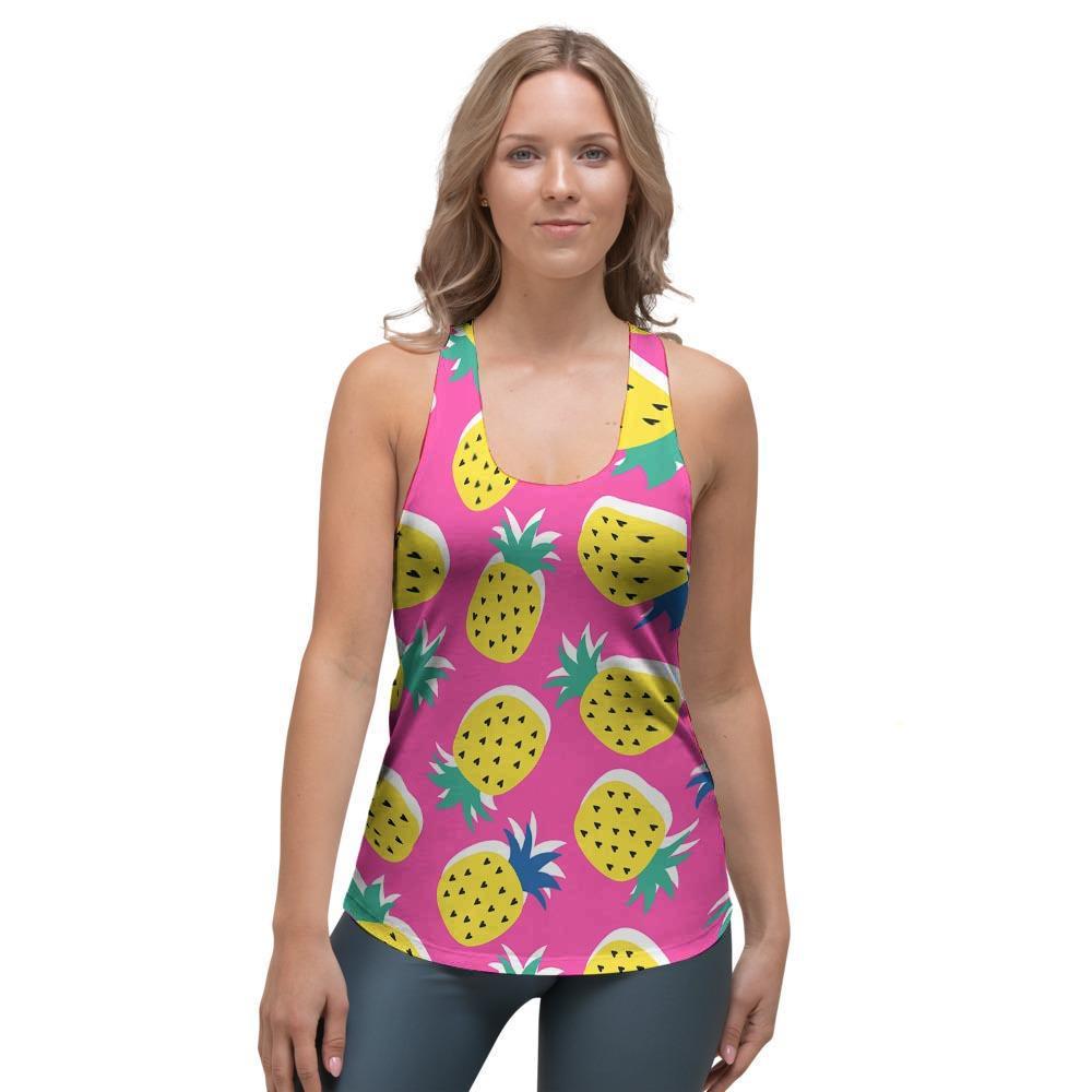 Pink Pineapple Print Women's Racerback Tank Top-grizzshop