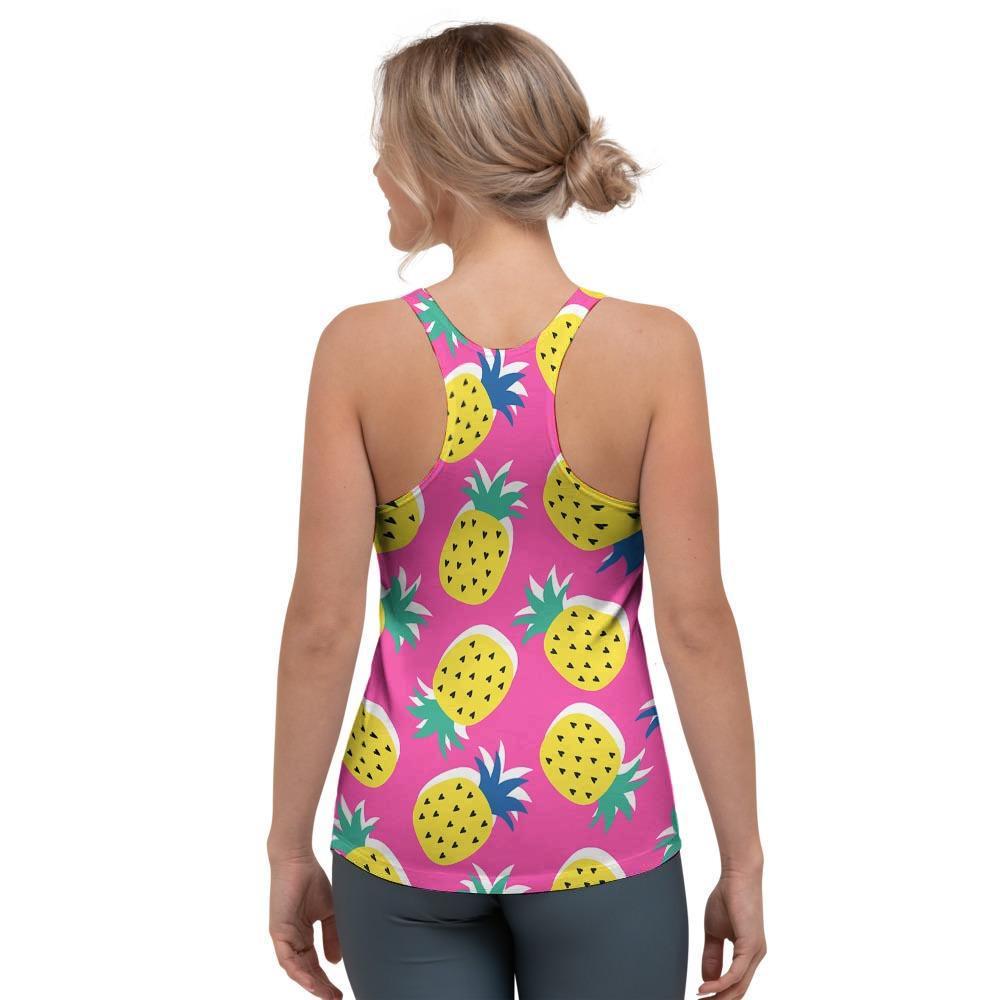 Pink Pineapple Print Women's Racerback Tank Top-grizzshop