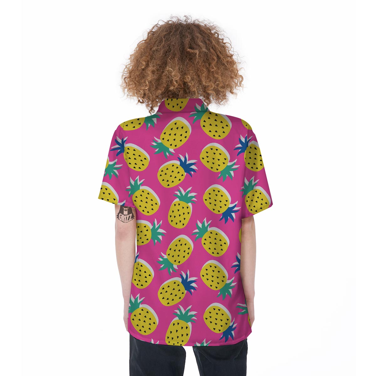 Pink Pineapple Print Women's Short Sleeve Shirts-grizzshop