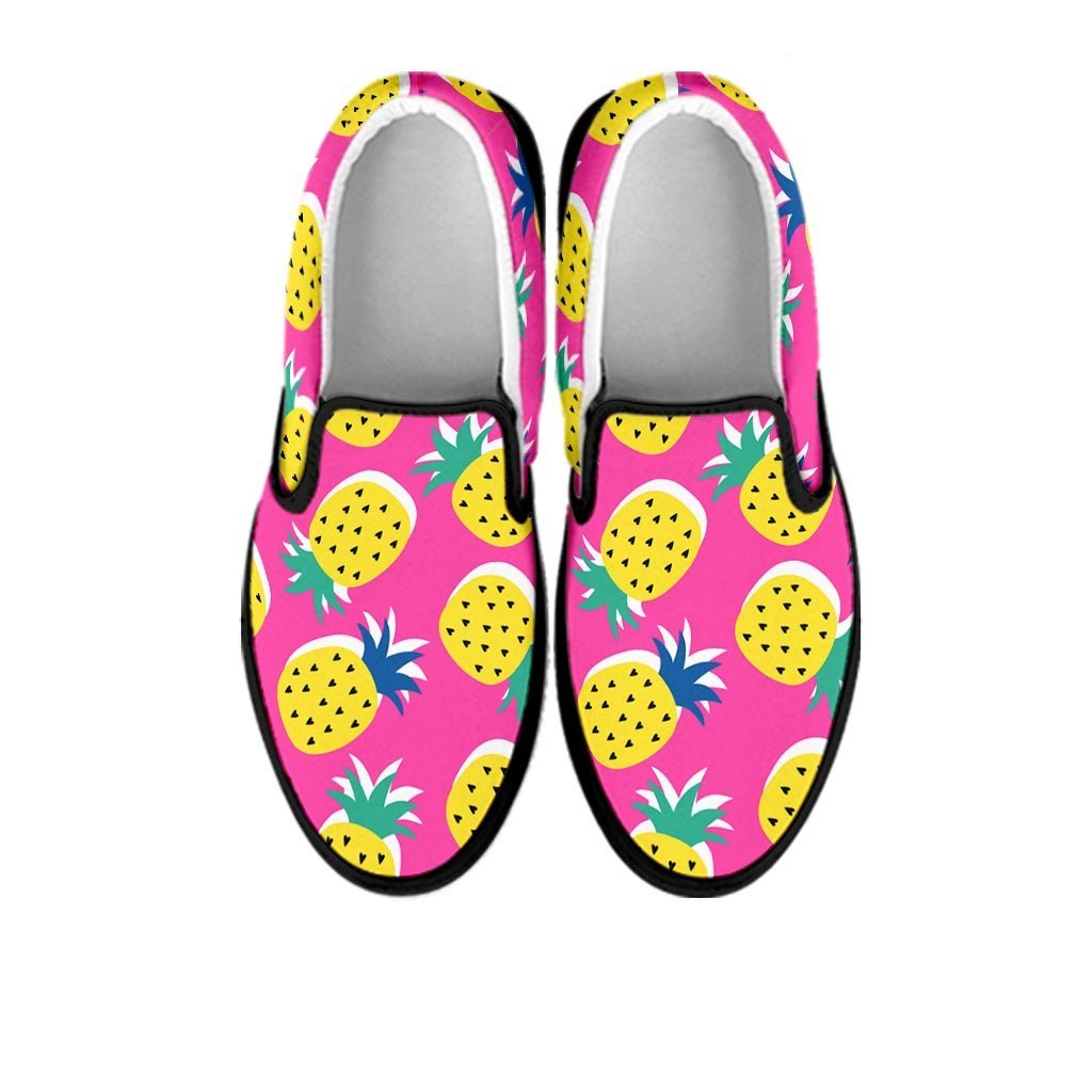 Pink Pineapple Print Women's Slip On Sneakers-grizzshop