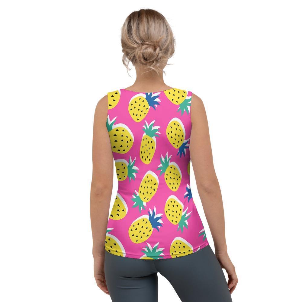 Pink Pineapple Print Women's Tank Top-grizzshop