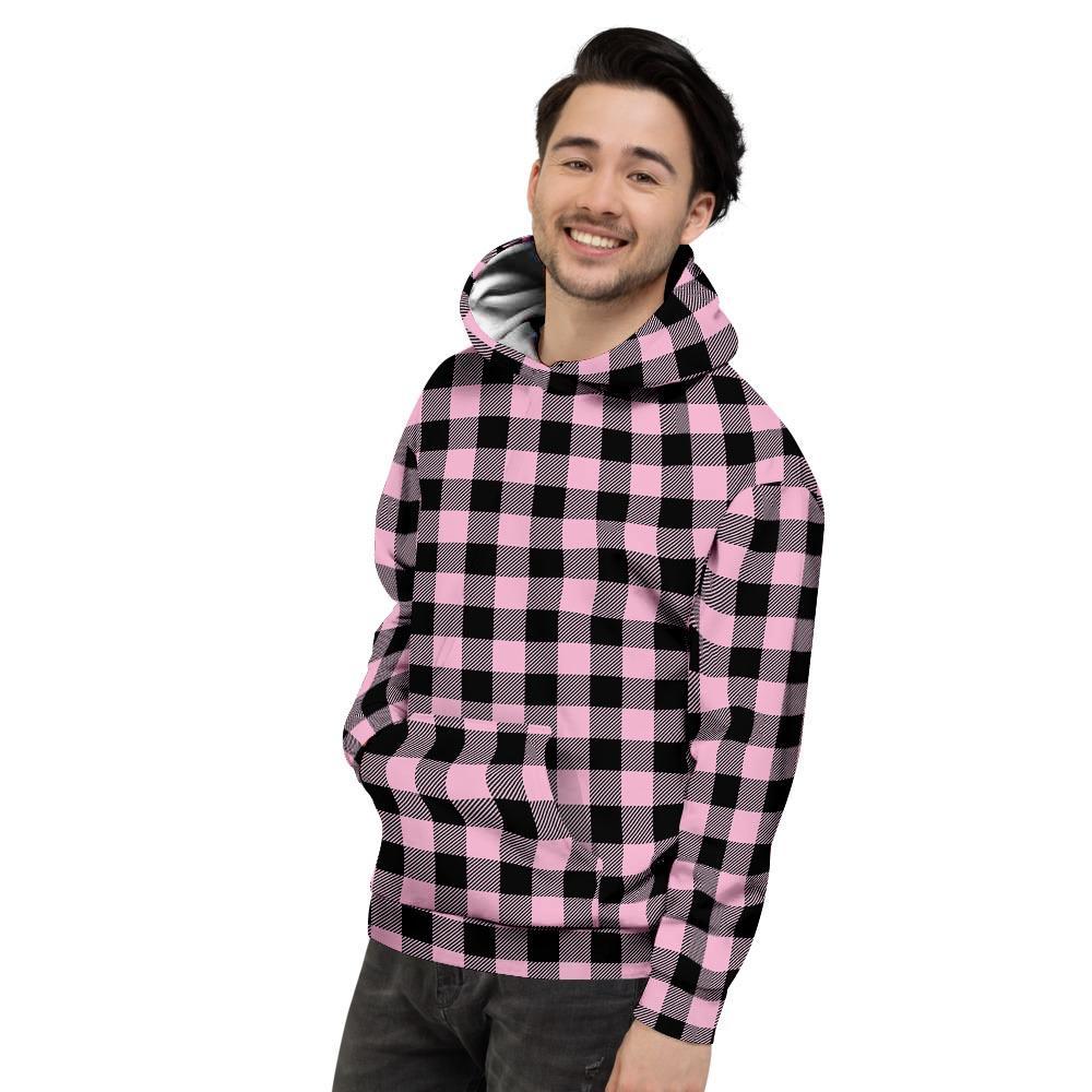 Pink Plaid Men's Hoodie-grizzshop