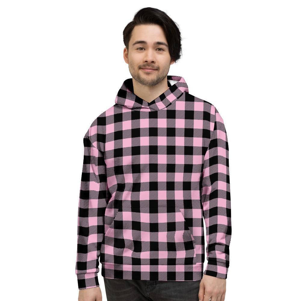 Pink Plaid Men's Hoodie-grizzshop