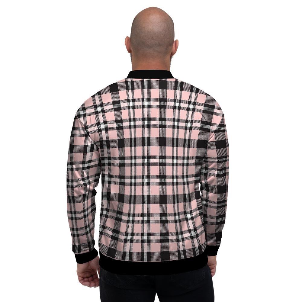 Pink Plaid Tartan Men's Bomber Jacket-grizzshop