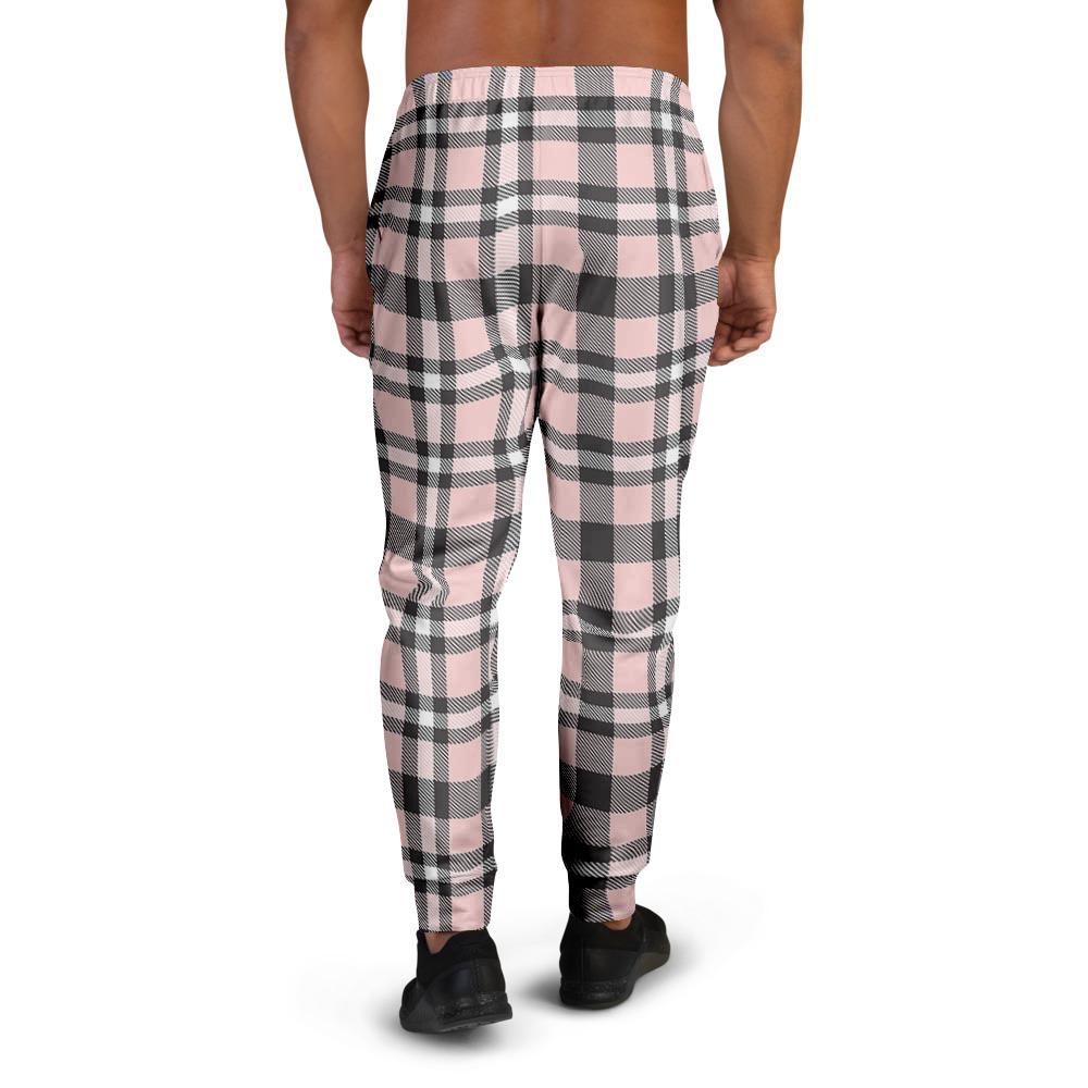 Pink Plaid Tartan Men's Joggers-grizzshop