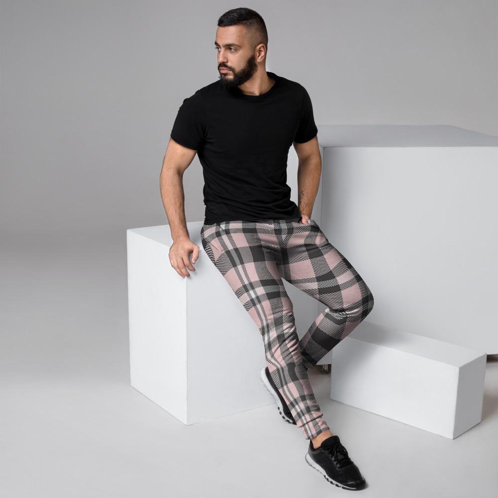 Pink Plaid Tartan Men's Joggers-grizzshop