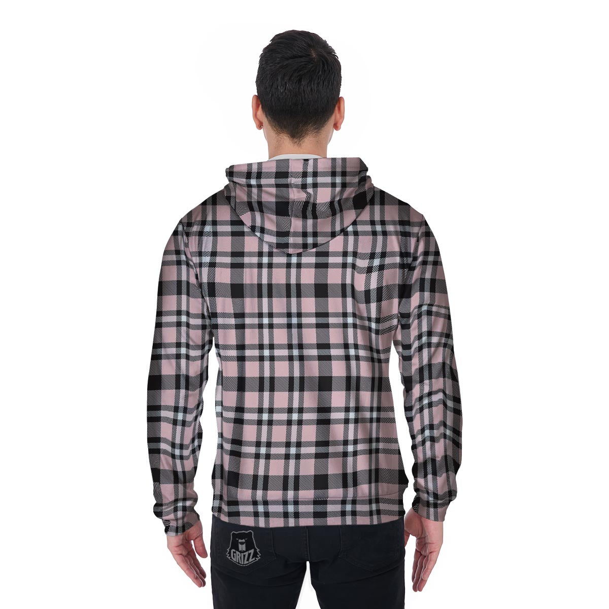 Pink Plaid Tartan Men's Zip Up Hoodie-grizzshop