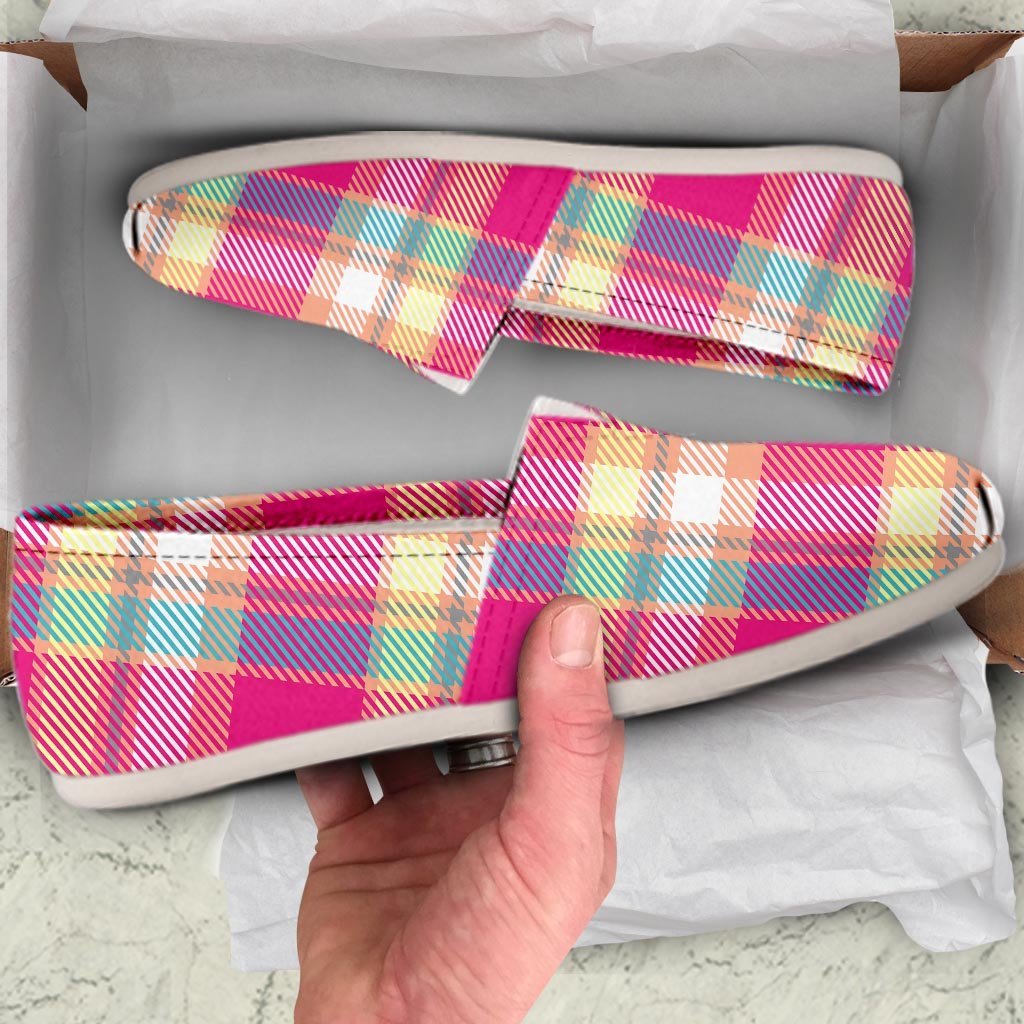 Pink Plaid Tartan Print Canvas Shoes-grizzshop