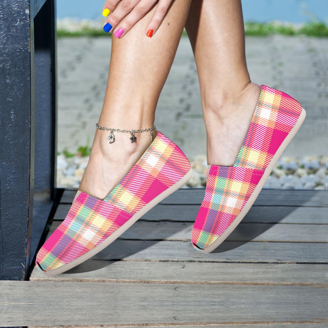 Pink Plaid Tartan Print Canvas Shoes-grizzshop