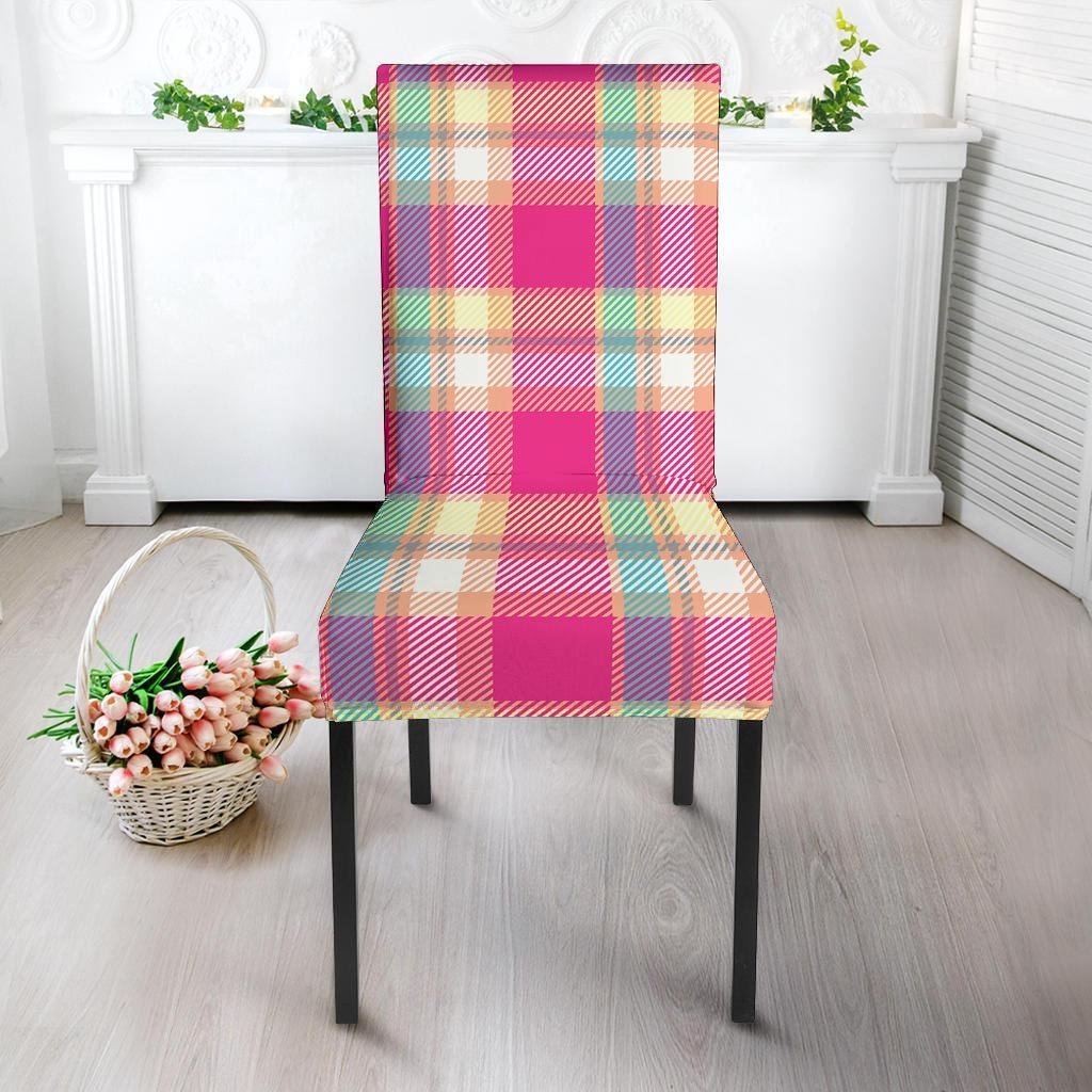 Pink Plaid Tartan Print Chair Cover-grizzshop