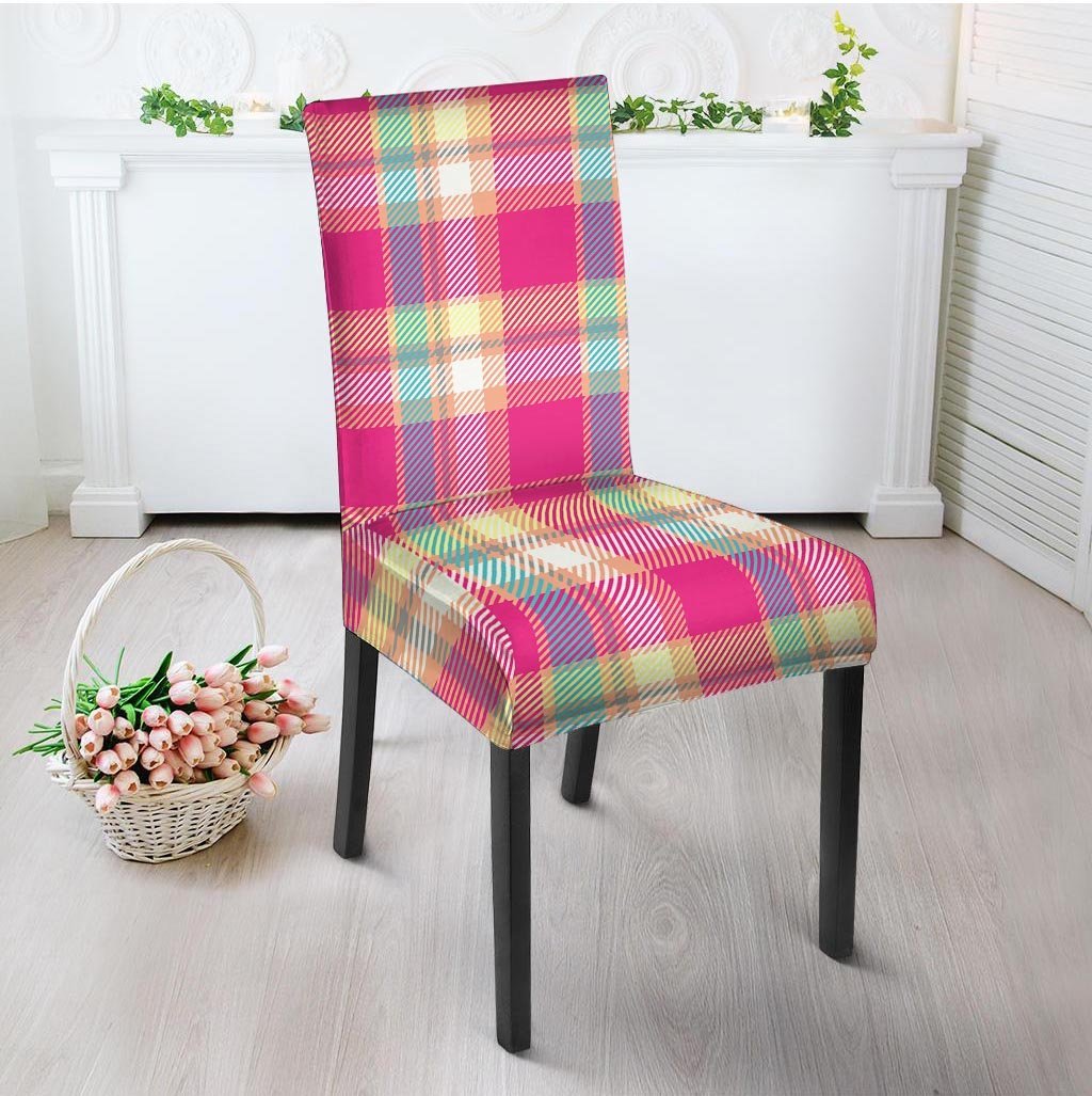 Pink Plaid Tartan Print Chair Cover-grizzshop