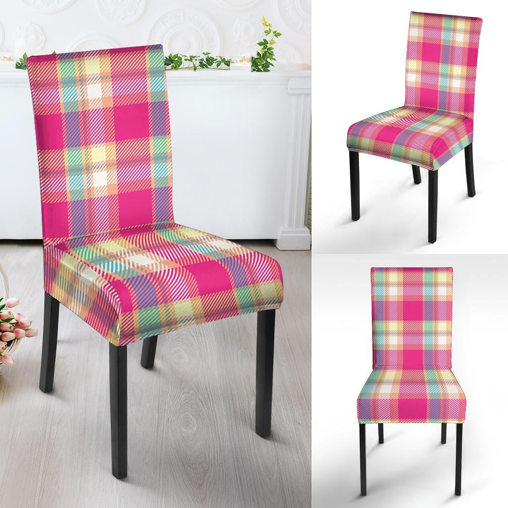 Pink Plaid Tartan Print Chair Cover-grizzshop