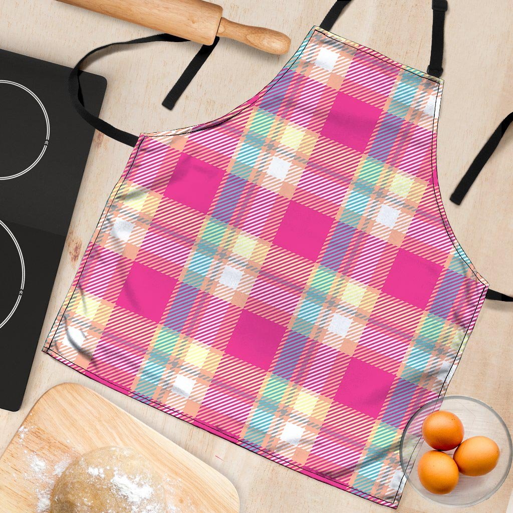 Pink Plaid Tartan Print Women's Apron-grizzshop
