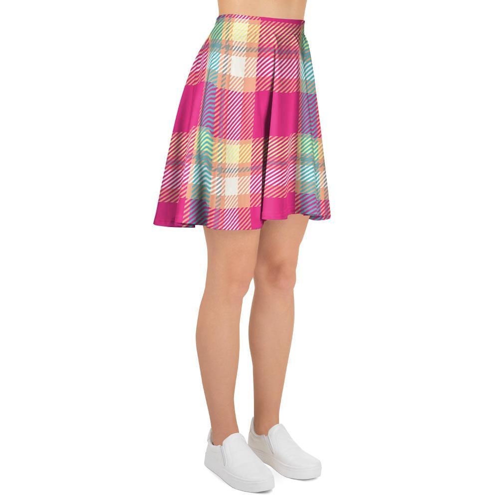 Pink Plaid Tartan Print Women's Skirt-grizzshop