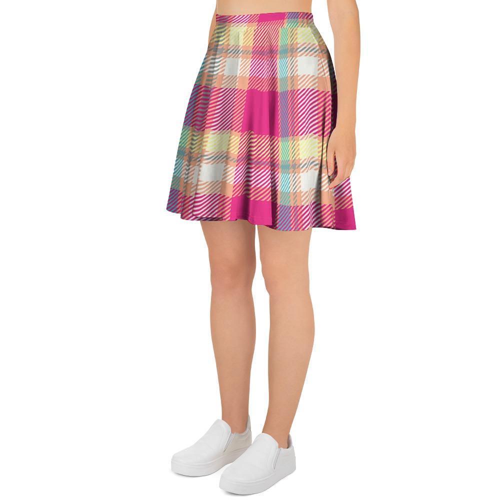 Pink Plaid Tartan Print Women's Skirt-grizzshop