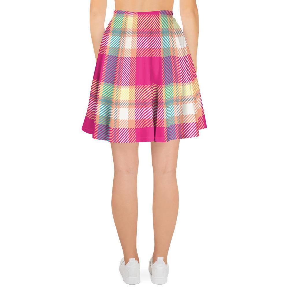 Pink Plaid Tartan Print Women's Skirt-grizzshop