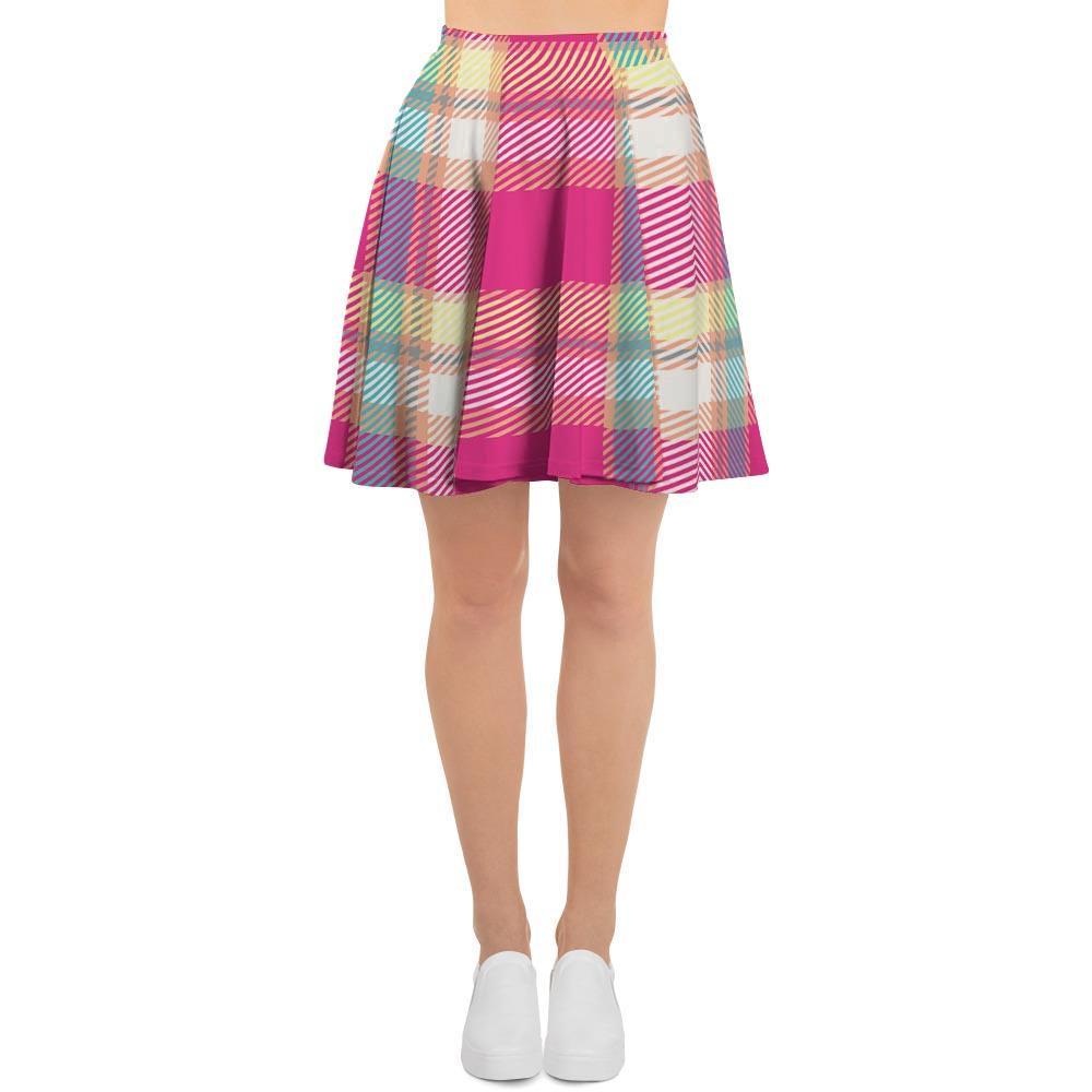 Pink Plaid Tartan Print Women's Skirt-grizzshop