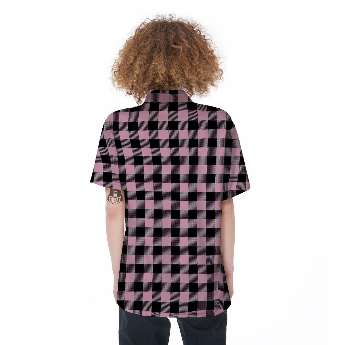 Pink Plaid Women's Short Sleeve Shirts-grizzshop