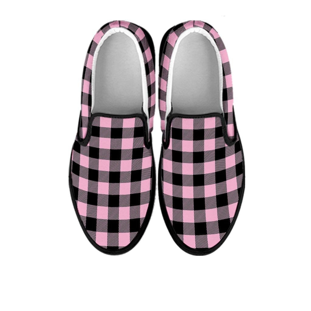 Pink Plaid Women's Slip On Sneakers-grizzshop