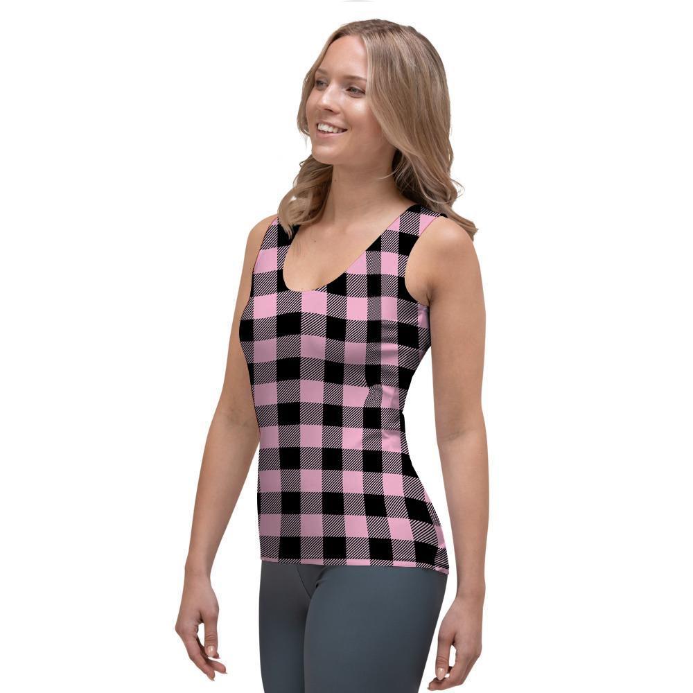 Pink Plaid Women's Tank Top-grizzshop