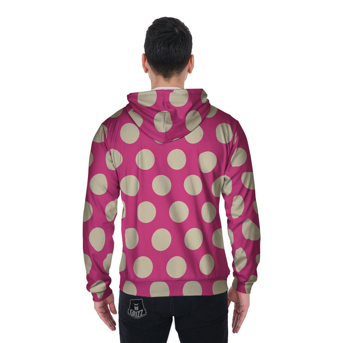 Pink Polka Dot Men's Zip Up Hoodie-grizzshop