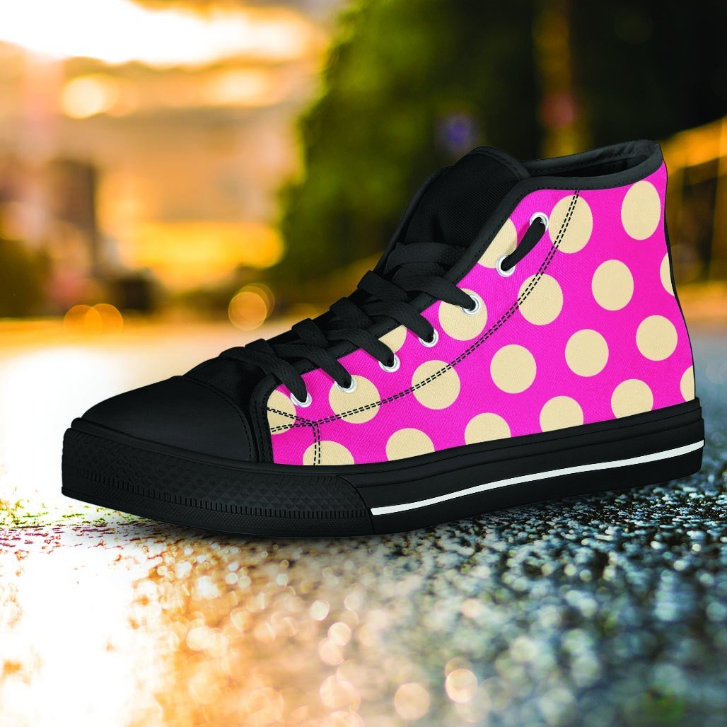 Pink Polka Dot Women's High Top Shoes-grizzshop