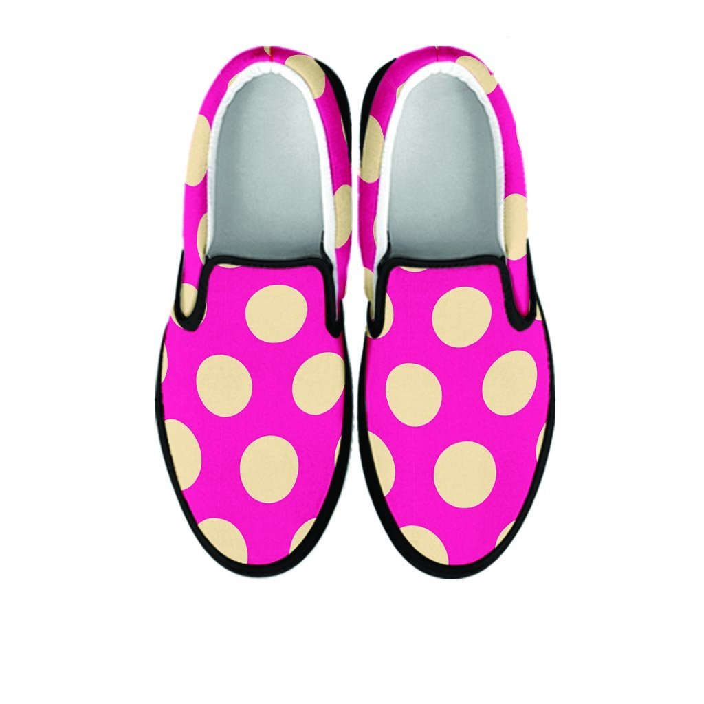Pink Polka Dot Women's Slip On Sneakers-grizzshop