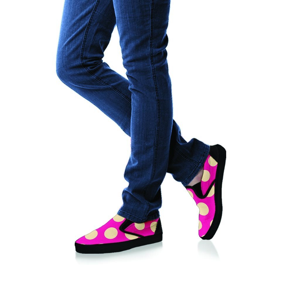 Pink Polka Dot Women's Slip On Sneakers-grizzshop