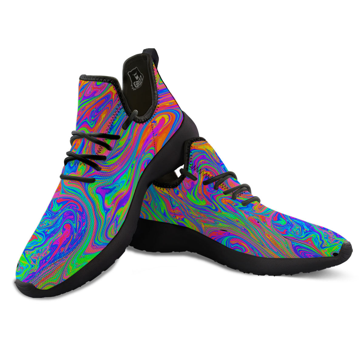 Pink Psychedelic Trippy Neon Green Print Black Athletic Shoes-grizzshop