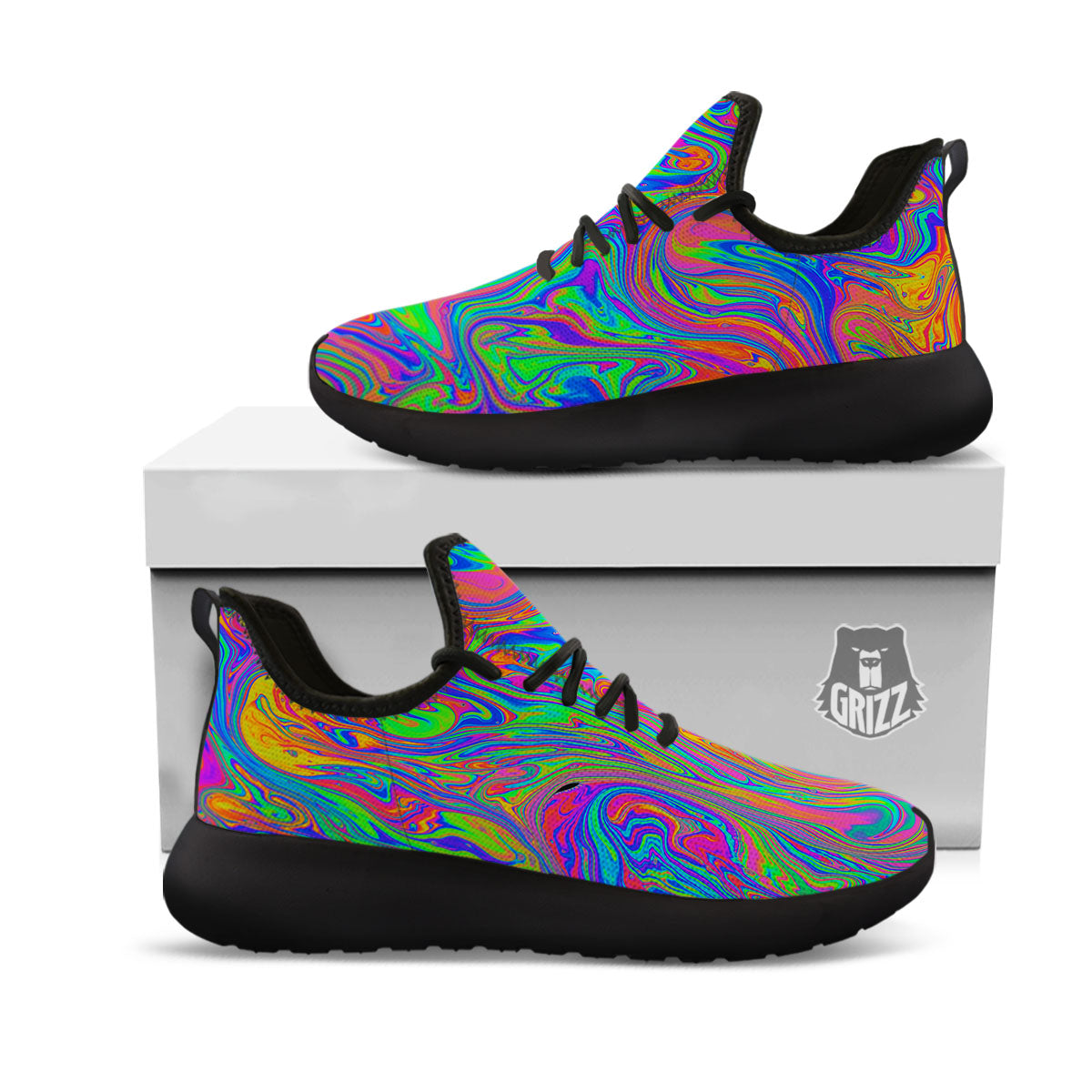 Pink Psychedelic Trippy Neon Green Print Black Athletic Shoes-grizzshop