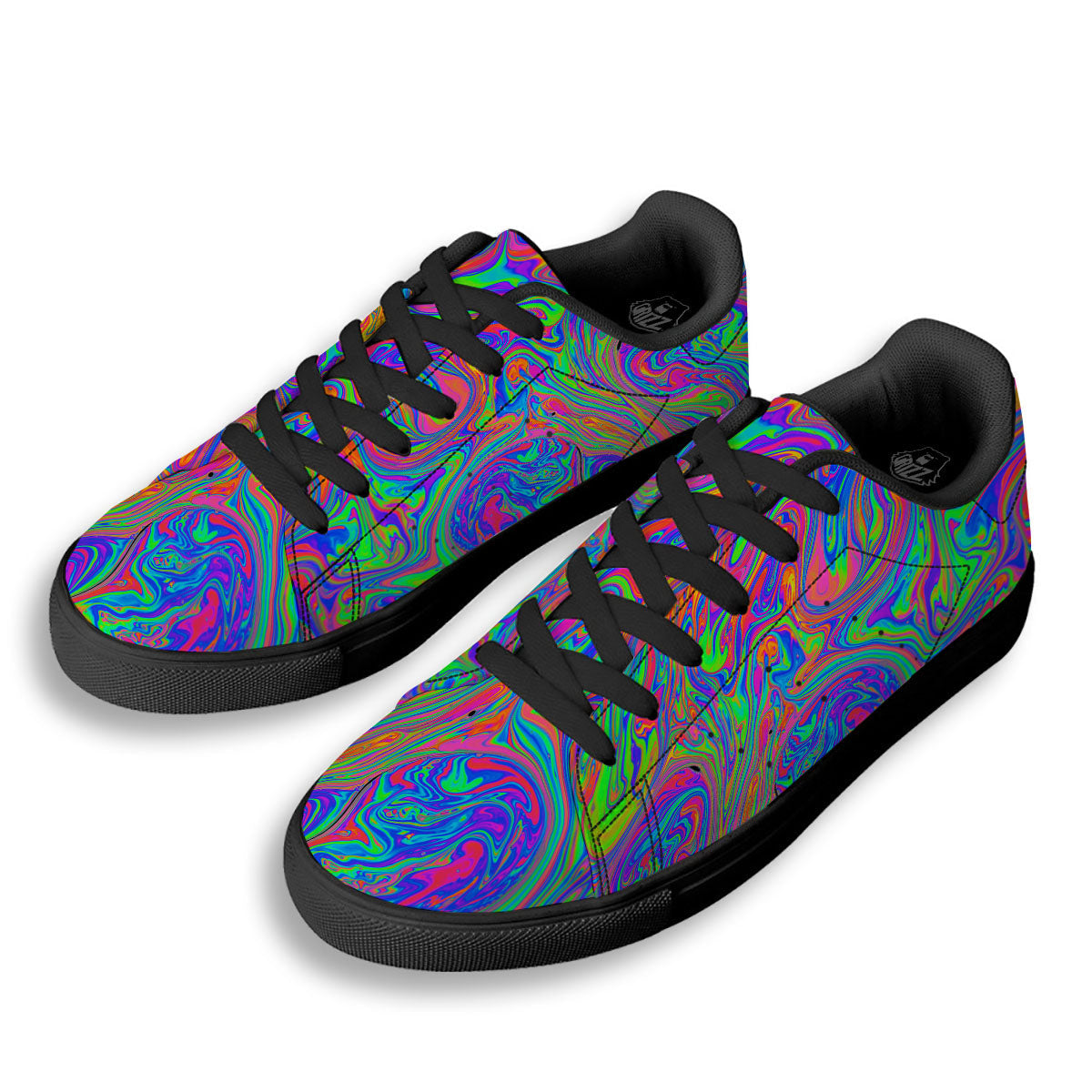 Pink Psychedelic Trippy Neon Green Print Black Low Top Sneakers-grizzshop
