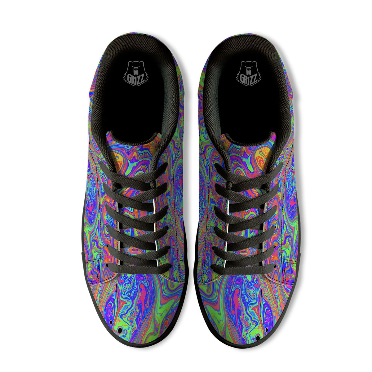 Pink Psychedelic Trippy Neon Green Print Black Low Top Sneakers-grizzshop