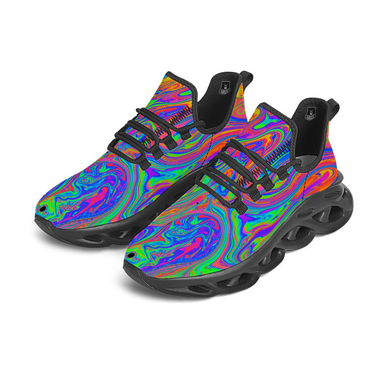 Pink Psychedelic Trippy Neon Green Print Black Running Shoes-grizzshop