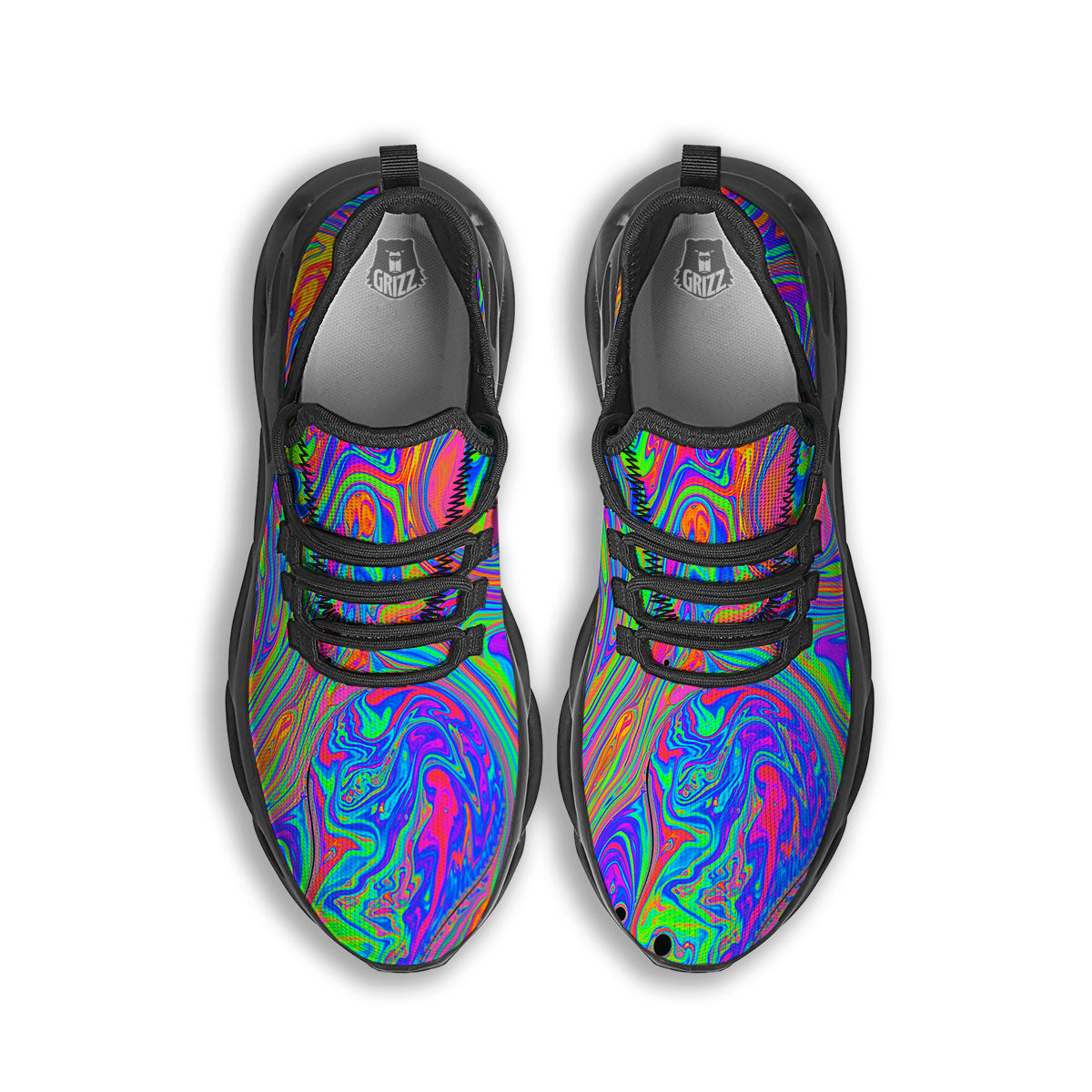 Pink Psychedelic Trippy Neon Green Print Black Running Shoes-grizzshop