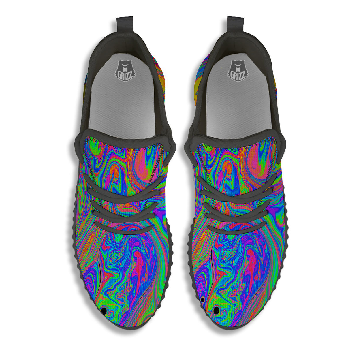 Pink Psychedelic Trippy Neon Green Print Black Walking Shoes-grizzshop