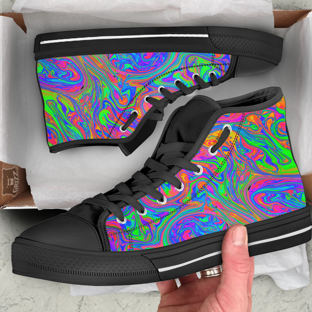 Pink Psychedelic Trippy Neon Green Print High Top Shoes-grizzshop