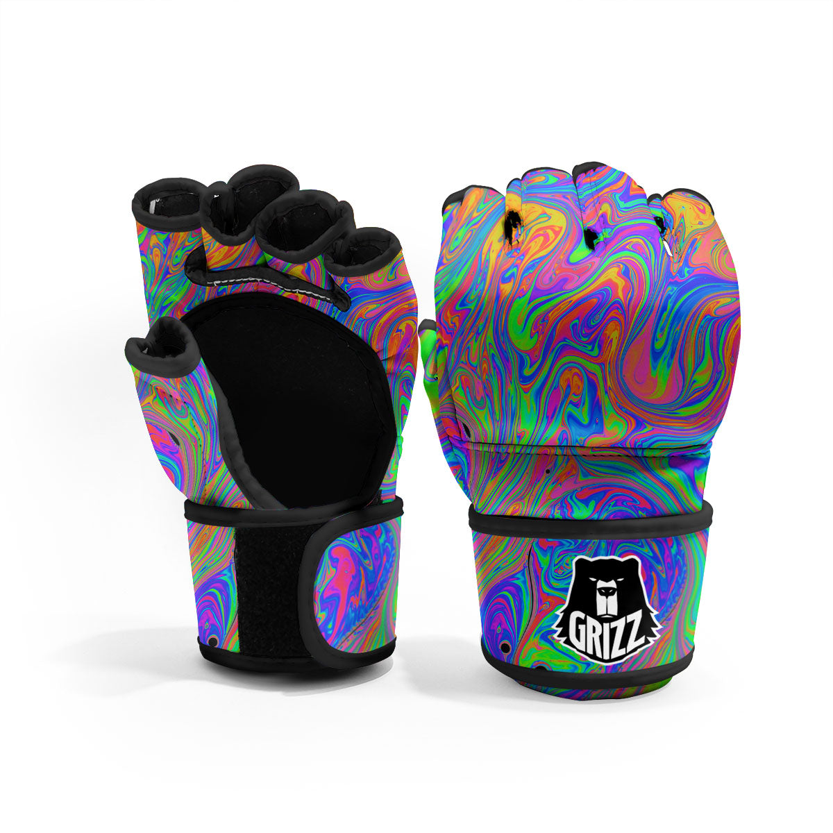 Pink Psychedelic Trippy Neon Green Print MMA Gloves-grizzshop