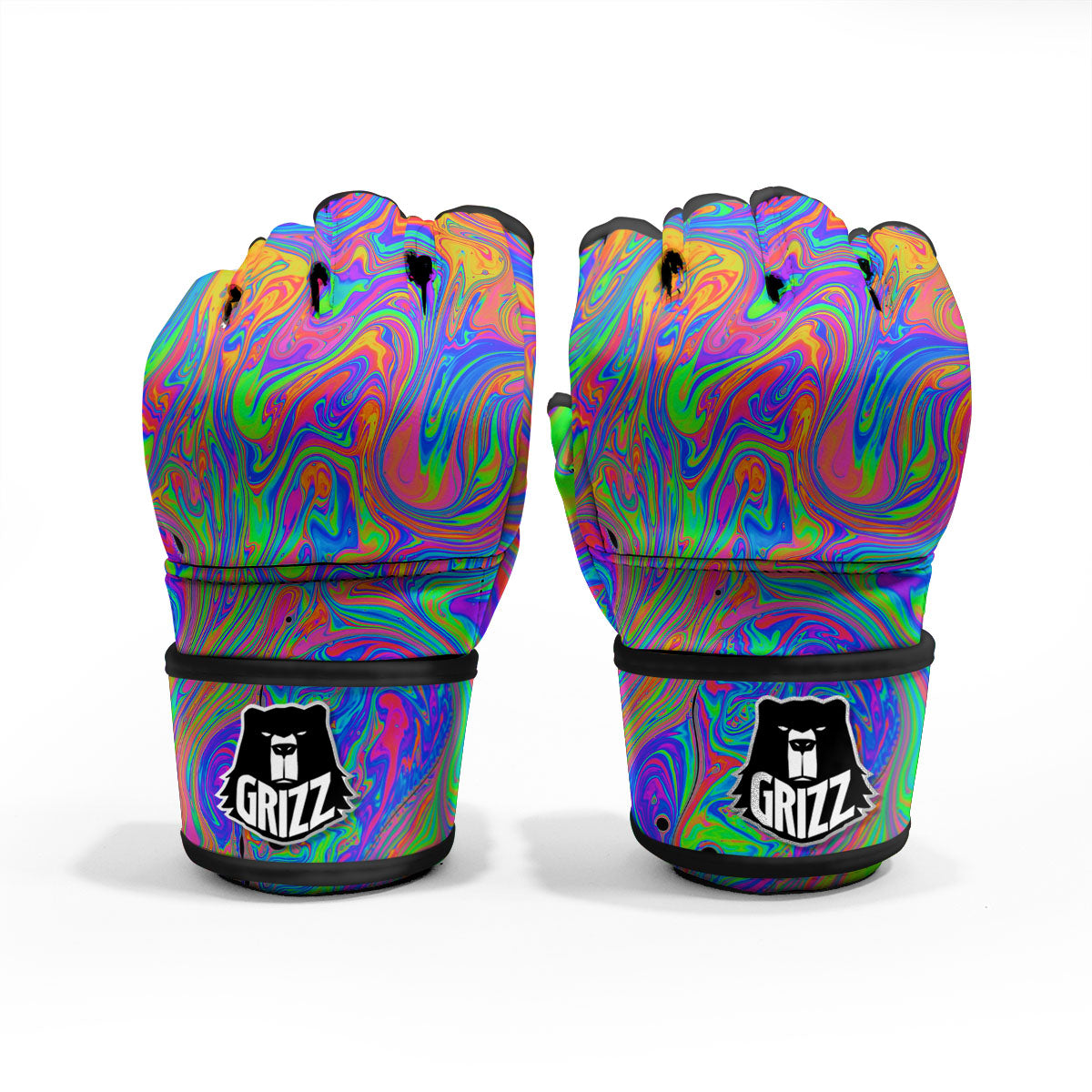 Pink Psychedelic Trippy Neon Green Print MMA Gloves-grizzshop