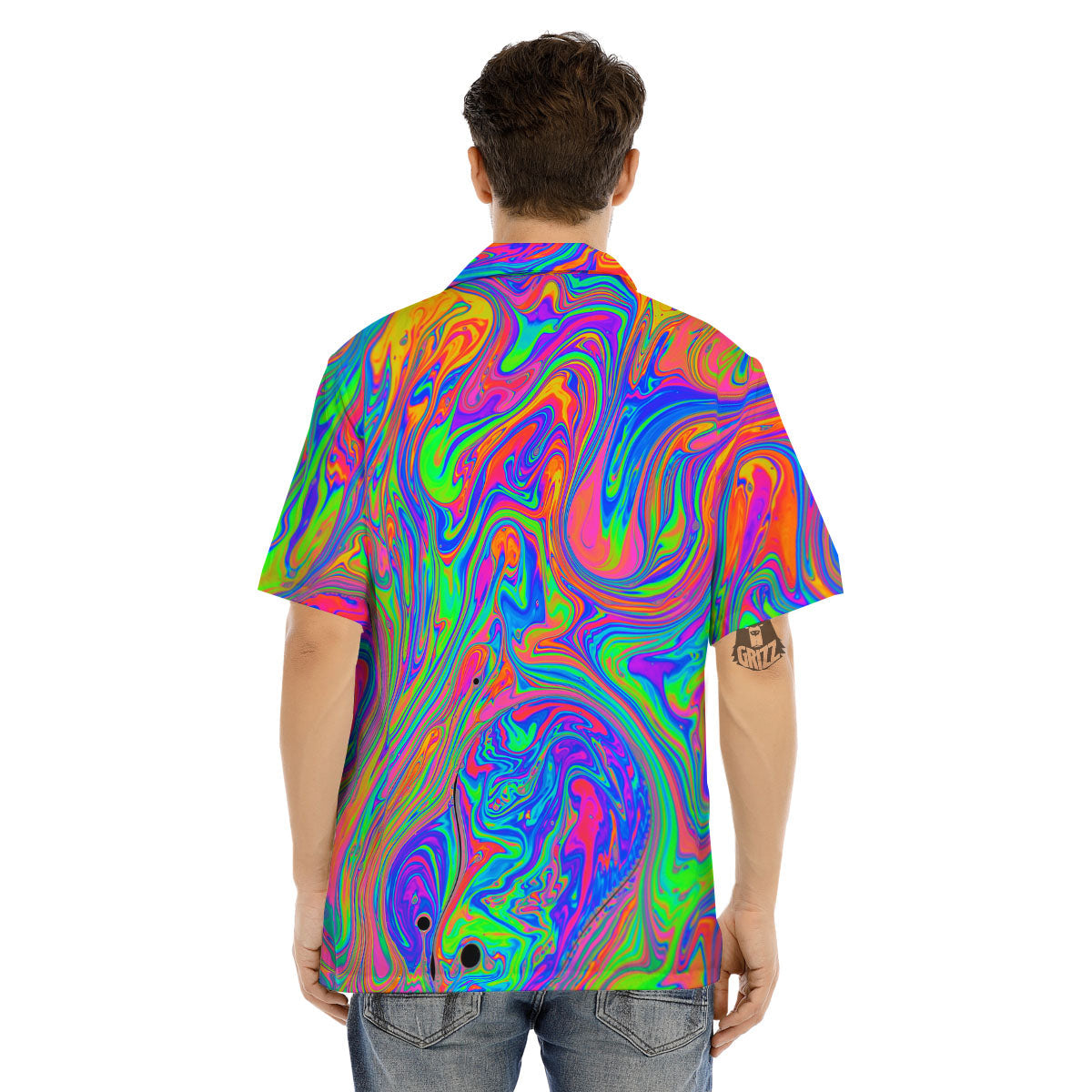 Pink Psychedelic Trippy Neon Green Print Men's Hawaiian Shirt-grizzshop