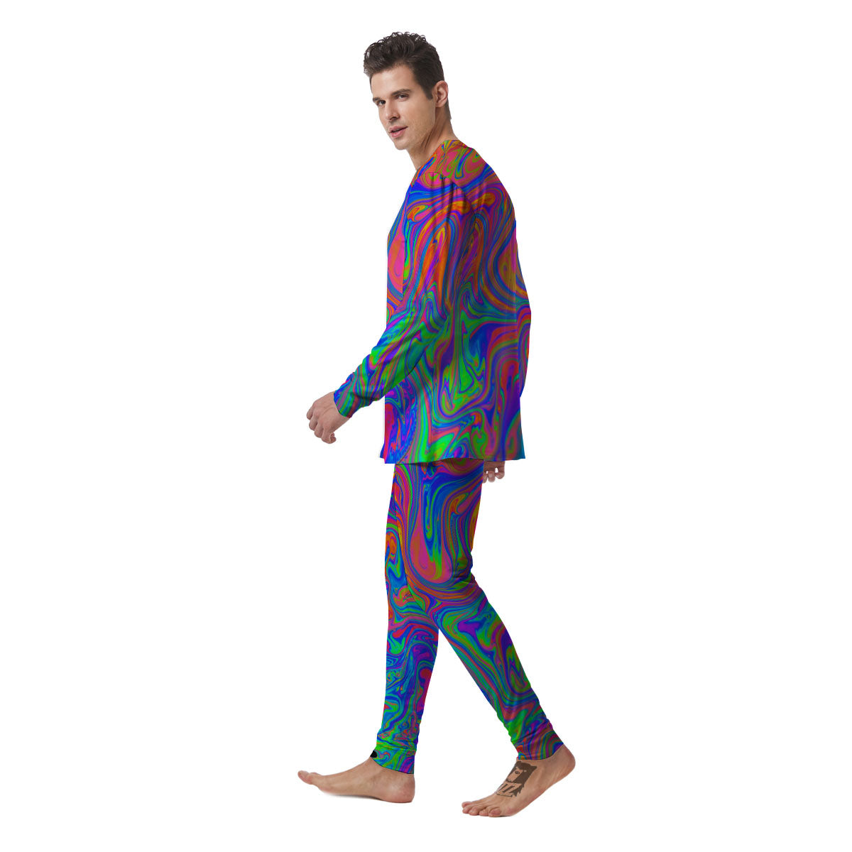Pink Psychedelic Trippy Neon Green Print Men's Pajamas-grizzshop