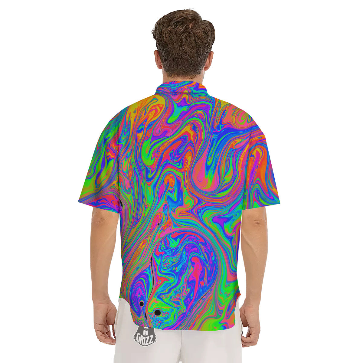 Pink Psychedelic Trippy Neon Green Print Men's Short Sleeve Shirts-grizzshop