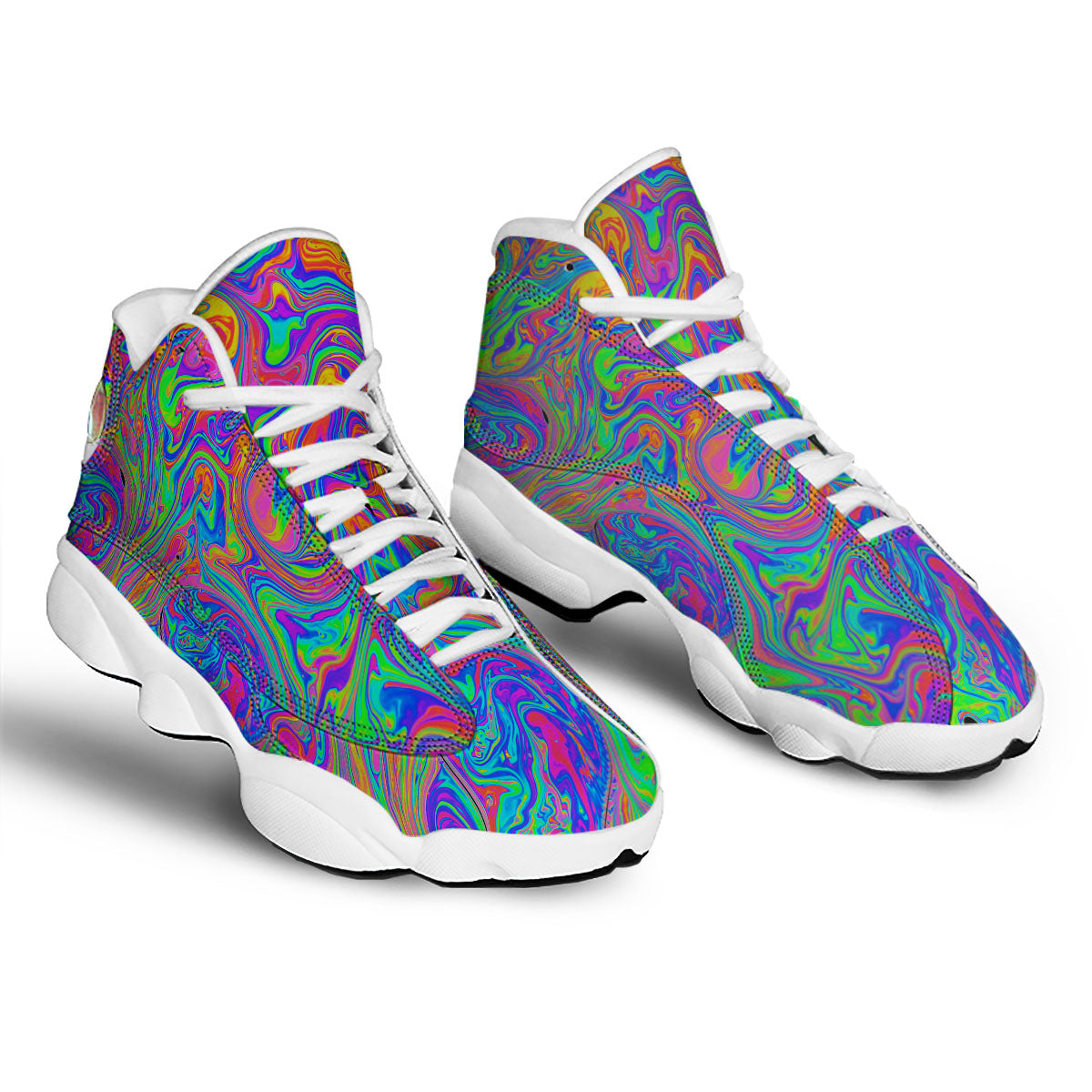 Pink Psychedelic Trippy Neon Green Print White Basketball Shoes-grizzshop