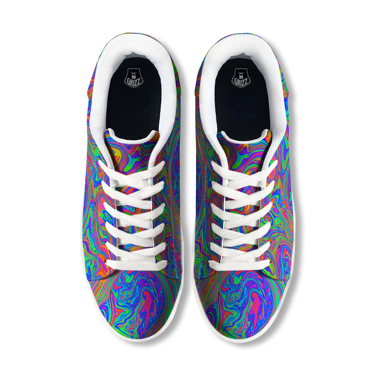 Pink Psychedelic Trippy Neon Green Print White Low Top Sneakers-grizzshop