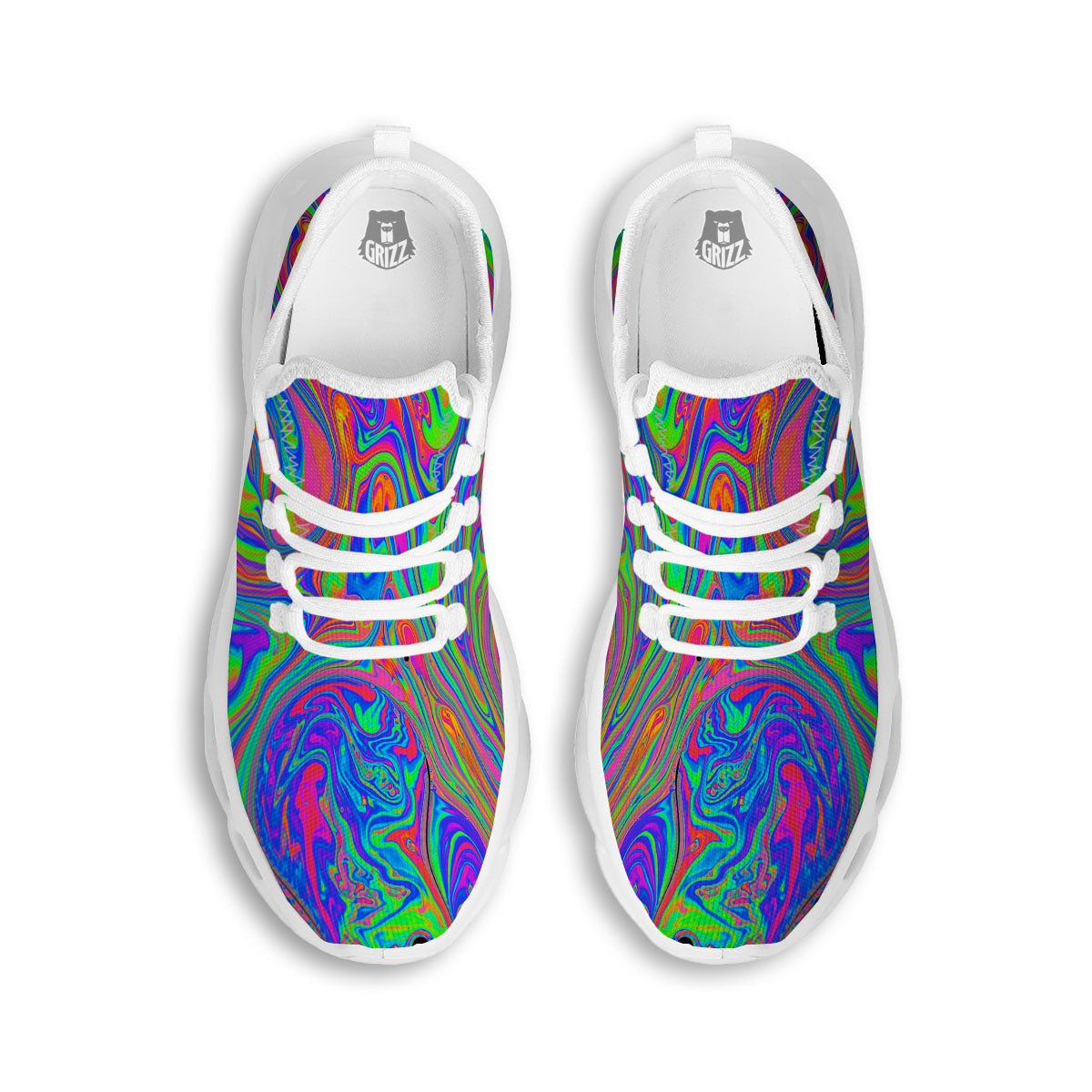 Pink Psychedelic Trippy Neon Green Print White Running Shoes-grizzshop