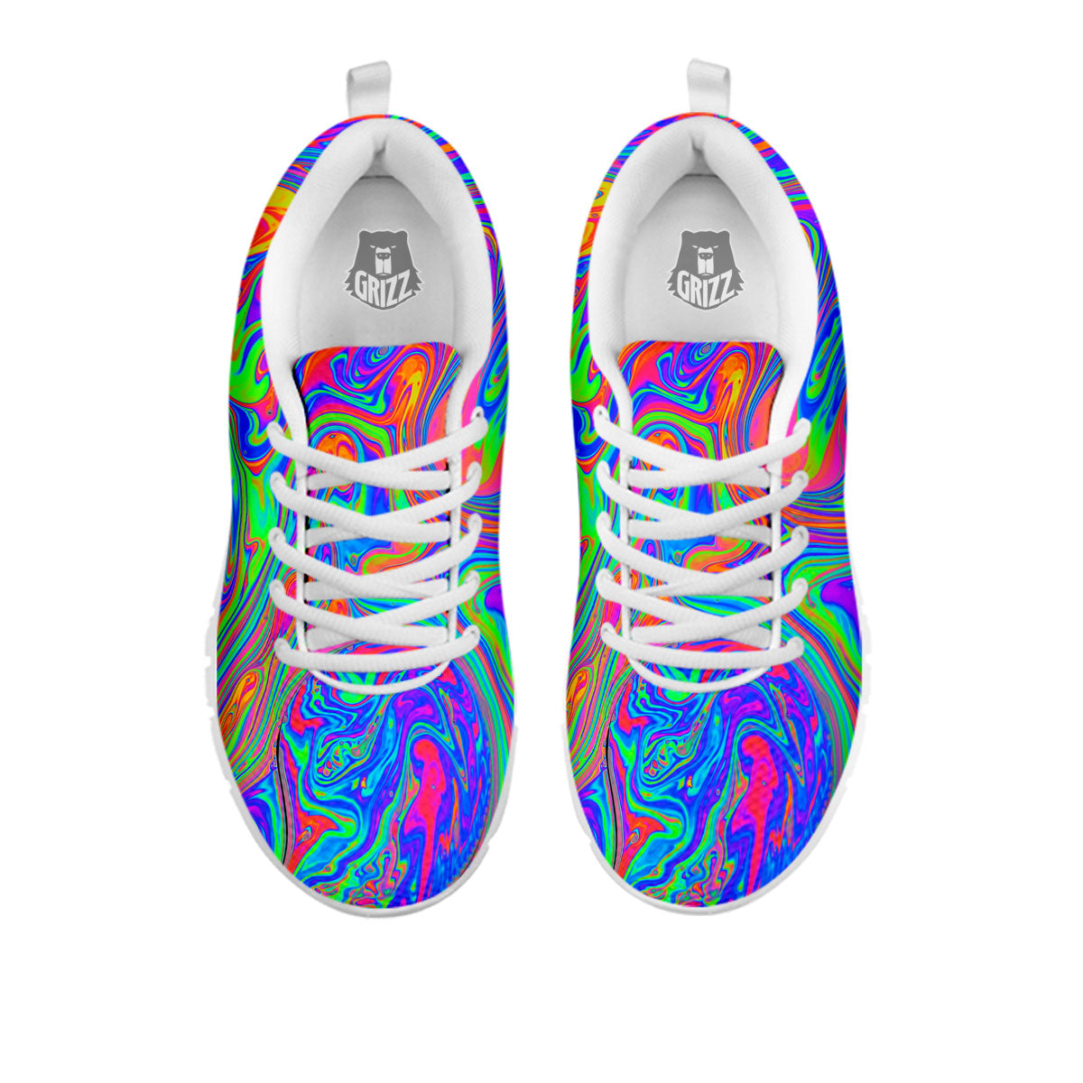 Pink Psychedelic Trippy Neon Green Print White Sneaker-grizzshop