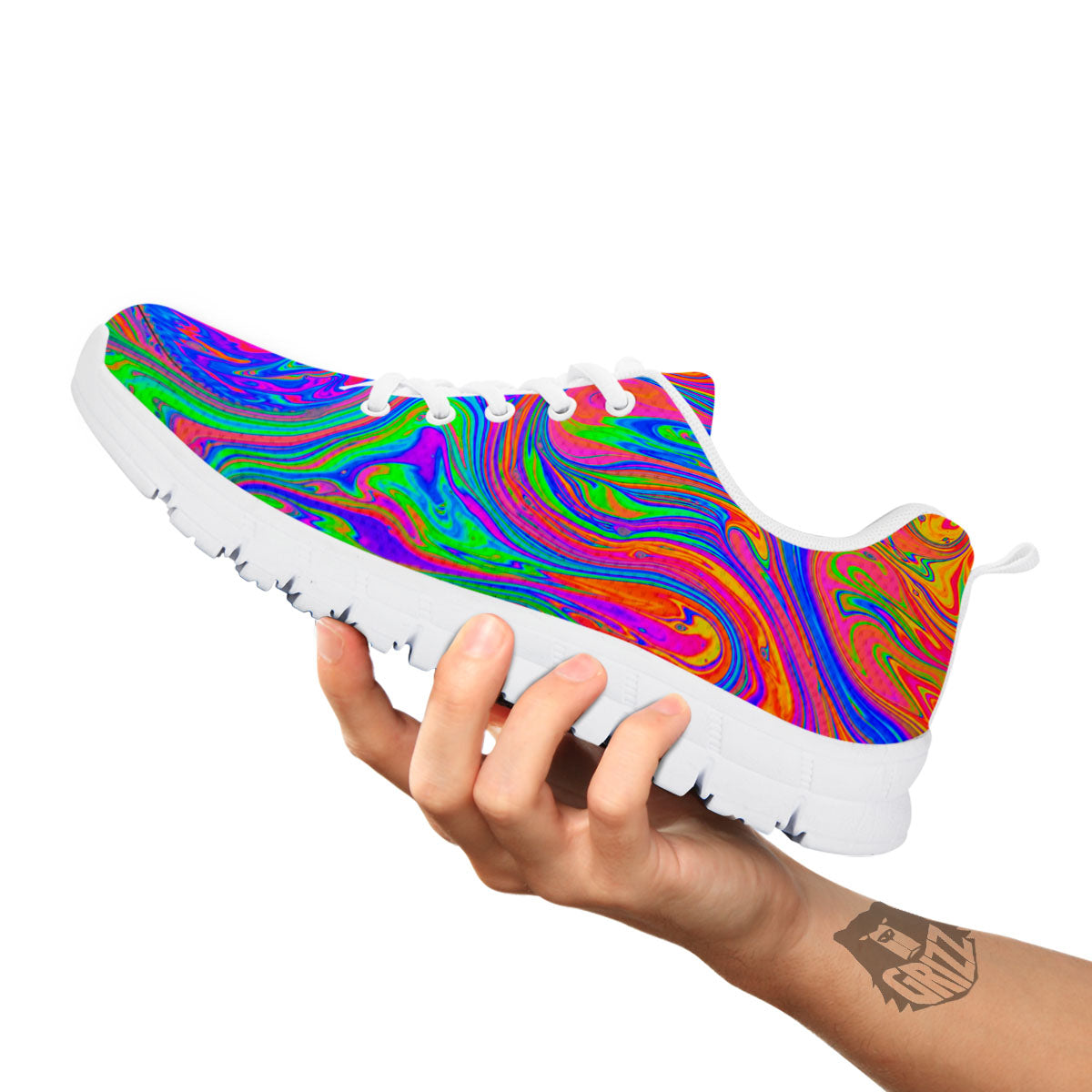 Pink Psychedelic Trippy Neon Green Print White Sneaker-grizzshop