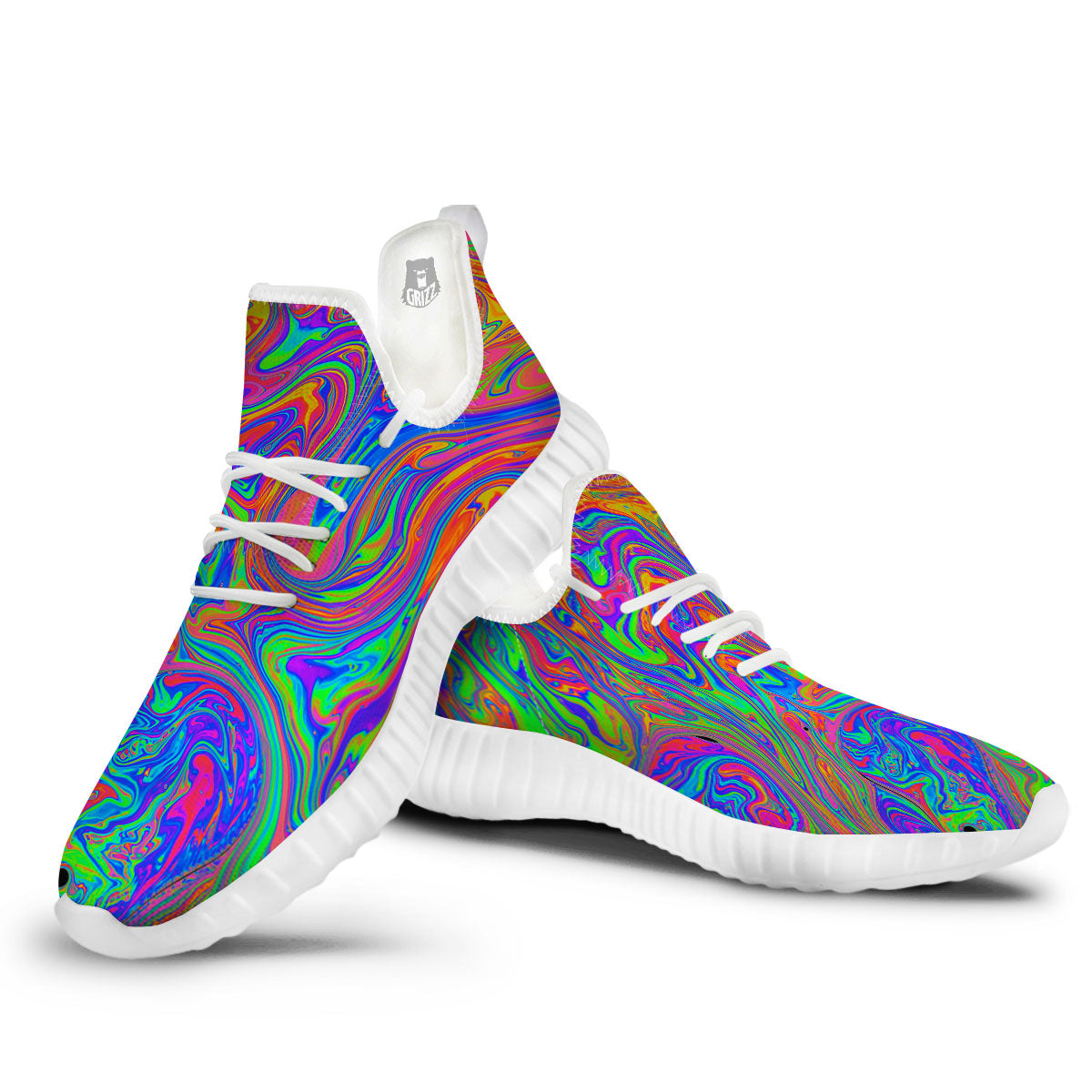 Pink Psychedelic Trippy Neon Green Print White Walking Shoes-grizzshop